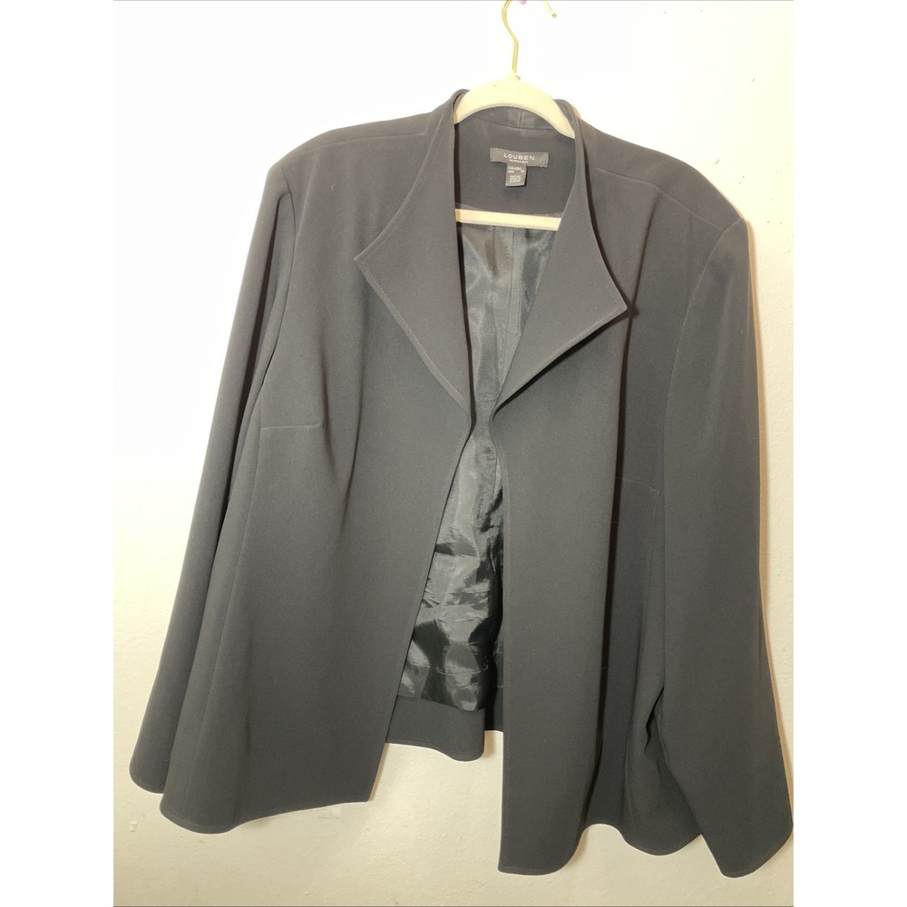 Vtg Louben Woman Black Drape Blazer Career Jacket Plus Size 22W Dark Academia